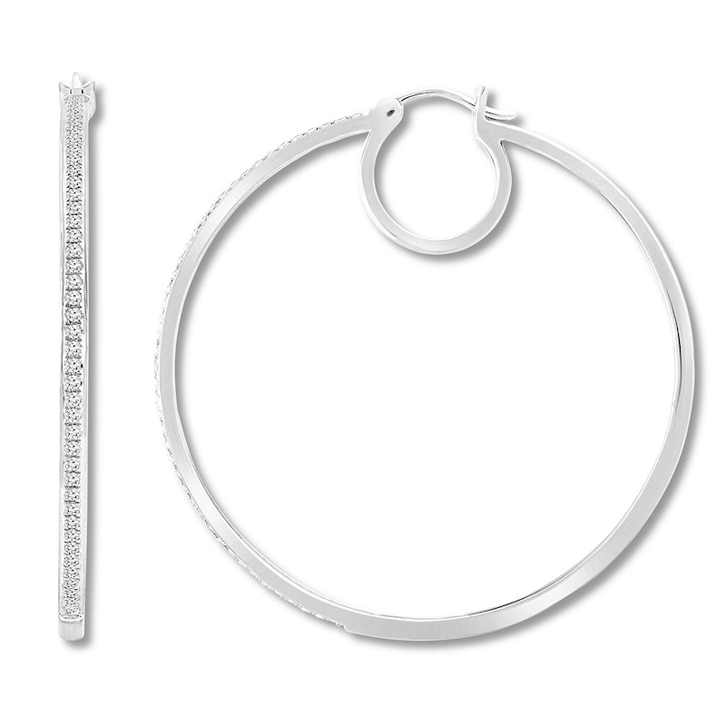 Main Image 1 of Previously Owned Diamond Hoop Earrings 1/2 ct tw Round-cut 10K White Gold