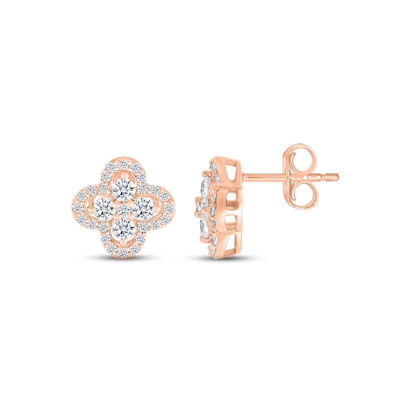 Main Image 3 of Previously Owned Diamond Flower Stud Earrings 5/8 ct tw 10K Rose Gold