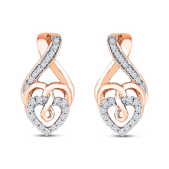 Previously Owned Diamond Heart Earrings 1/5 ct tw Round-cut 10K Rose Gold
