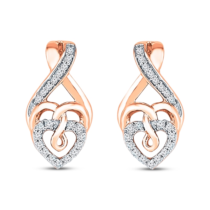 Main Image 1 of Previously Owned Diamond Heart Earrings 1/5 ct tw Round-cut 10K Rose Gold