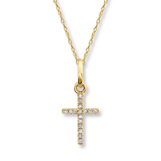 Previously Owned Diamond Cross Necklace 1/20 ct tw Round-cut 10K Yellow ...