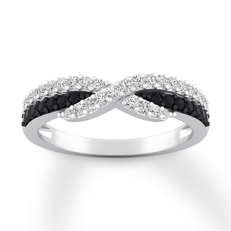 Main Image 1 of Previously Owned Black & White Diamond Anniversary Band 3/8 ct tw 14K White Gold