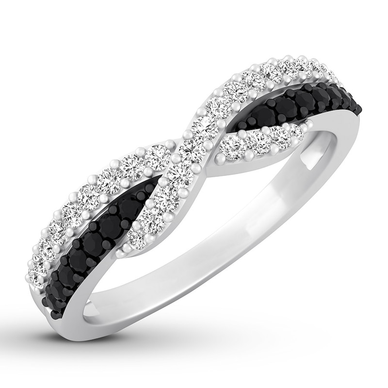 Main Image 3 of Previously Owned Black & White Diamond Anniversary Band 3/8 ct tw 14K White Gold