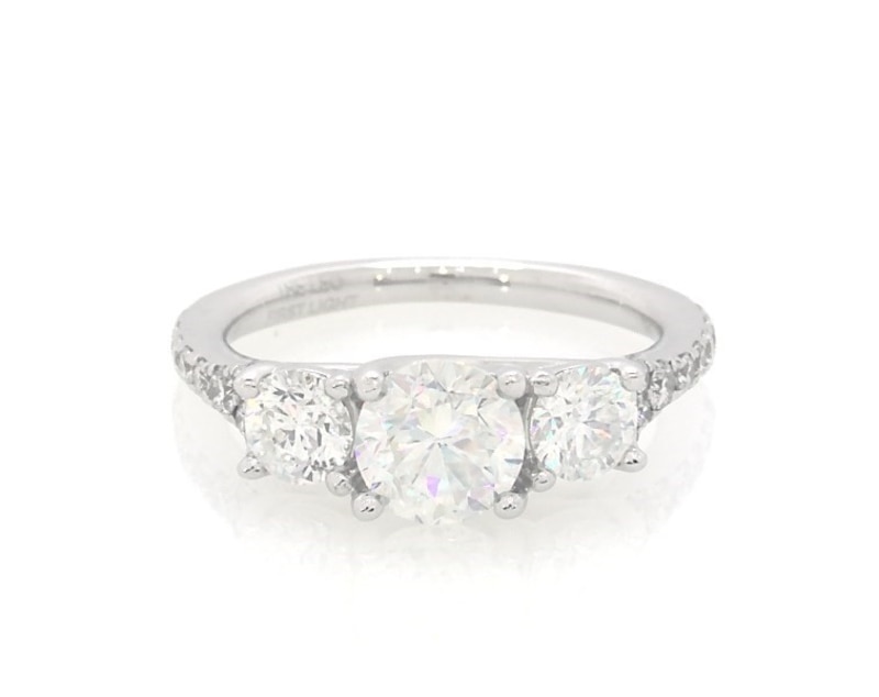 Main Image 1 of Previously Owned THE LEO First Light Round-Cut Diamond Three-Stone Engagement Ring 1-1/4 ct tw 14K White Gold