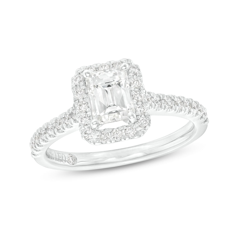 Main Image 1 of Previously Owned THE LEO Diamond Engagement Ring 1-1/4 ct tw Emerald & Round-cut 14K White Gold