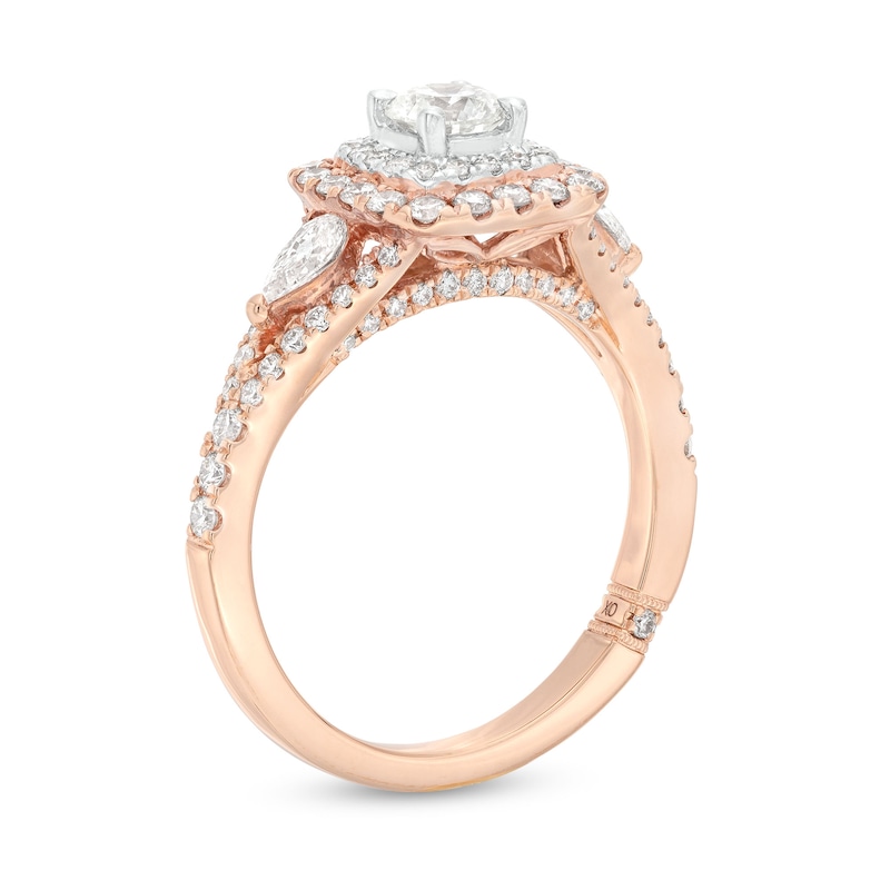 Previously Owned Monique Lhuillier Bliss Diamond Engagement Ring 1-1/6 ct tw Round & Pear-Shaped 18K Two-Tone Gold