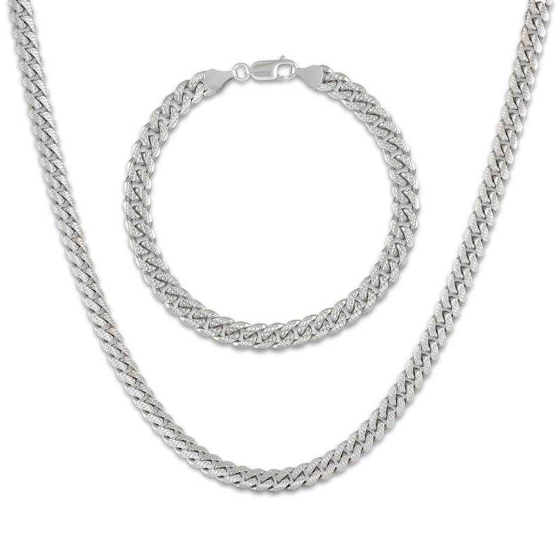 Main Image 1 of Previously Owned Men's Cuban Link Necklace and Bracelet Sterling Silver