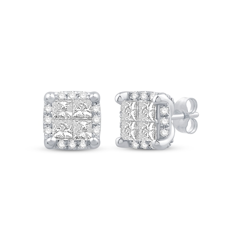 Princess-Cut Quad Diamond Stud Earrings 1 ct tw 10K White Gold