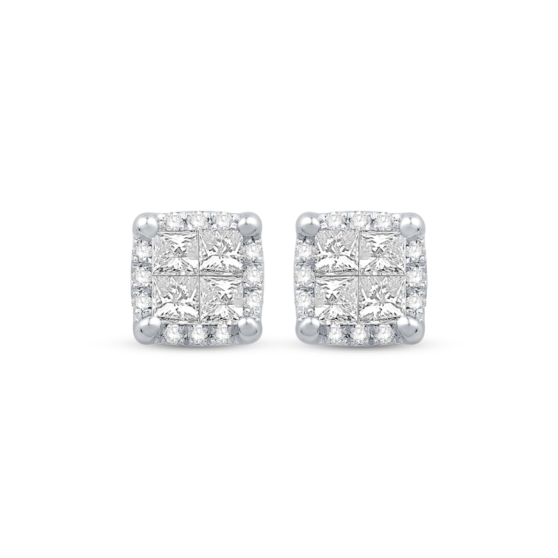 Princess-Cut Quad Diamond Stud Earrings 1 ct tw 10K White Gold