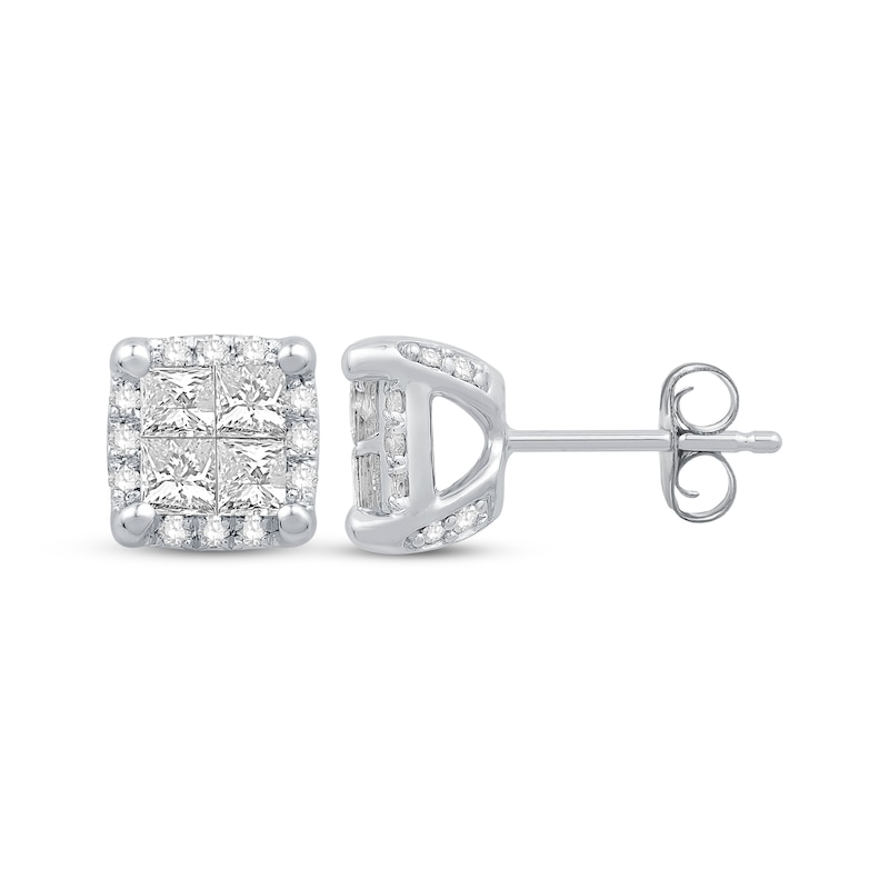 Princess-Cut Quad Diamond Stud Earrings 1 ct tw 10K White Gold