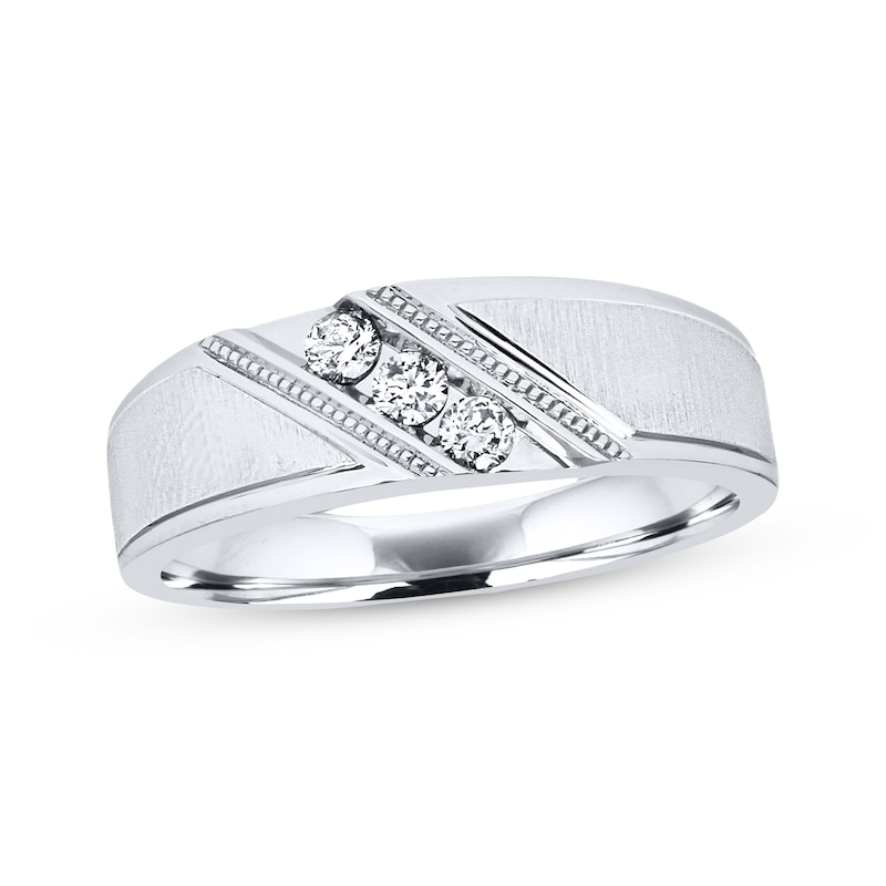 Main Image 1 of Previously Owned Men's Diamond Wedding Band 1/5 ct tw Round-cut 10K White Gold