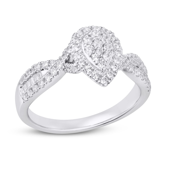 Previously Owned Multi-Diamond Engagement Ring 5/8 ct tw Round & Baguette 14K White Gold