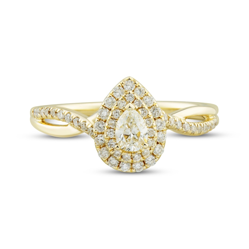 Main Image 3 of Previously Owned Diamond Engagement Ring 1/2 ct tw Pear & Round-cut 14K Yellow Gold