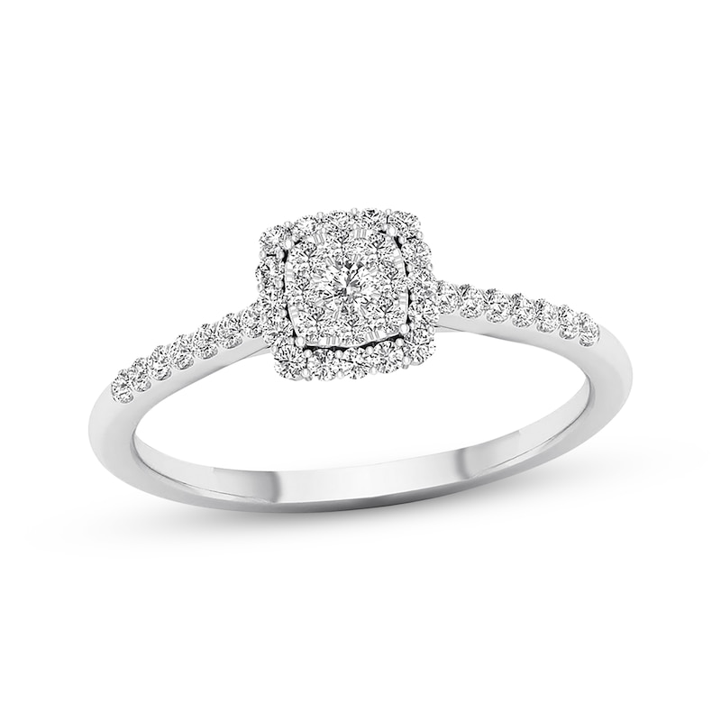 Main Image 1 of Previously Owned Diamond Engagement Ring 1/4 ct tw Round-cut 10K White Gold Size 8