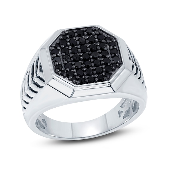 Previously Owned Men's Black Diamond Hexagonal Ring 3/4 ct tw Sterling Silver