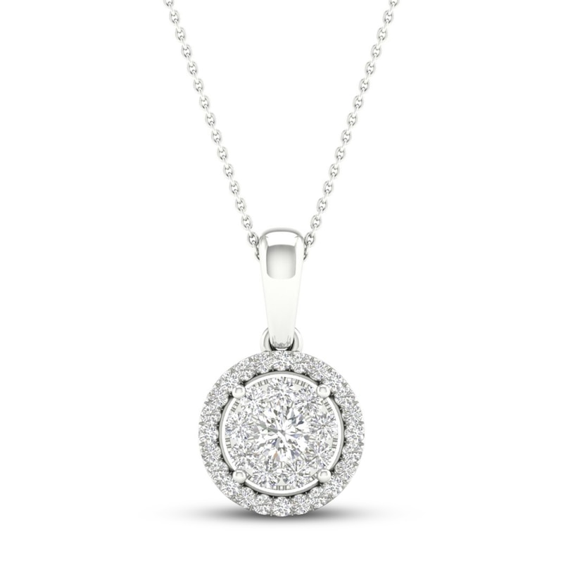 Main Image 1 of Previously Owned Multi-Diamond Necklace 1/4 ct tw Round-Cut 10K White Gold 18&quot;