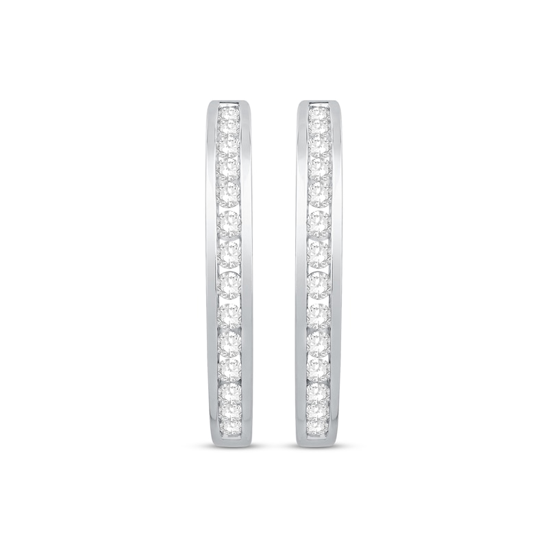 Main Image 2 of Previously Owned Diamond Hoop Earrings 1/2 ct tw Round-Cut 10K White Gold