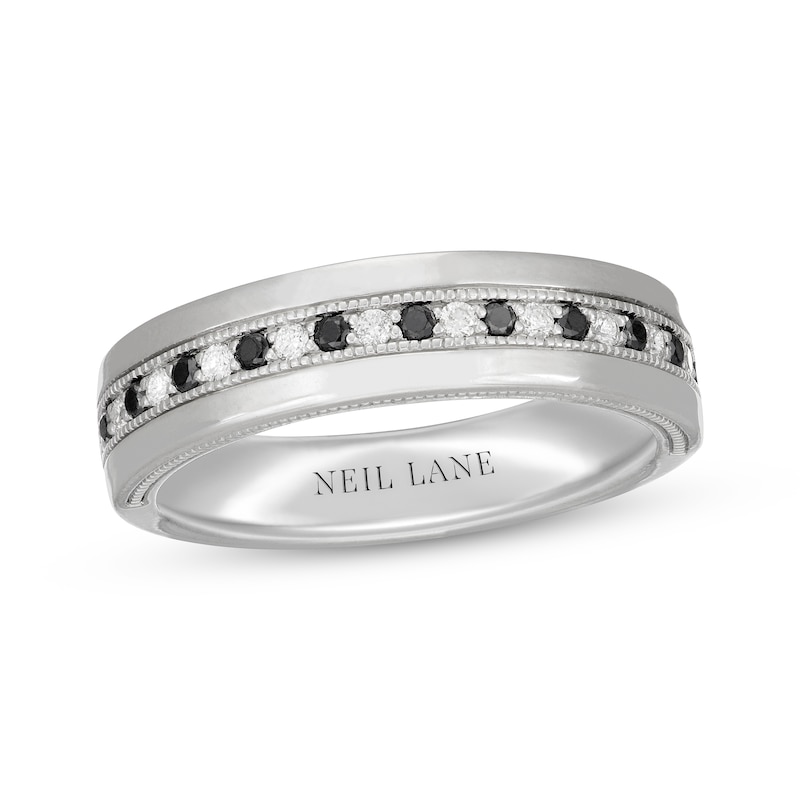 Main Image 1 of Neil Lane Men’s Round-cut Black & White Diamond Wedding Band 1/3 ct tw 14K White Gold