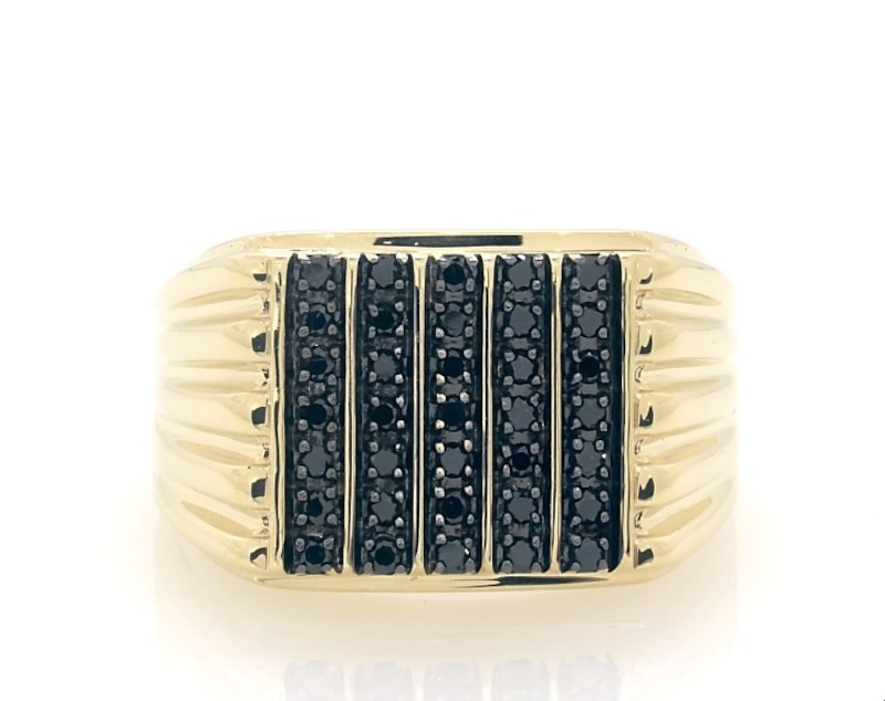 Main Image 1 of Previously Owned Men's Black Diamond Ring 1/2 ct tw Round-cut 10K Yellow Gold