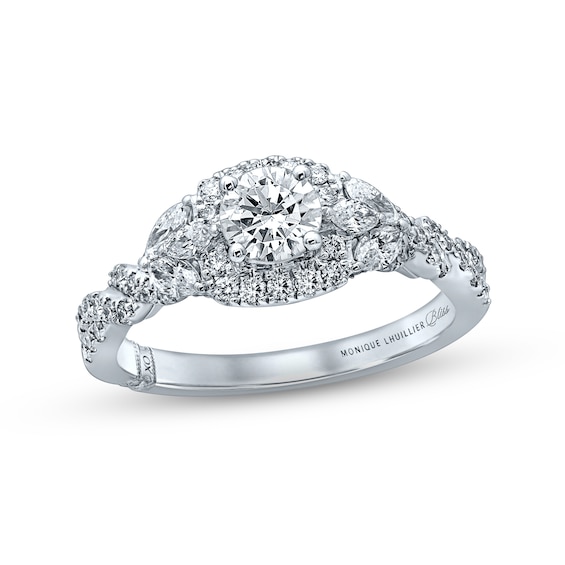 Previously Owned Monique Lhuillier Bliss Diamond Engagement Ring 1-1/8 ct tw Round & Marquise-cut 18K White Gold