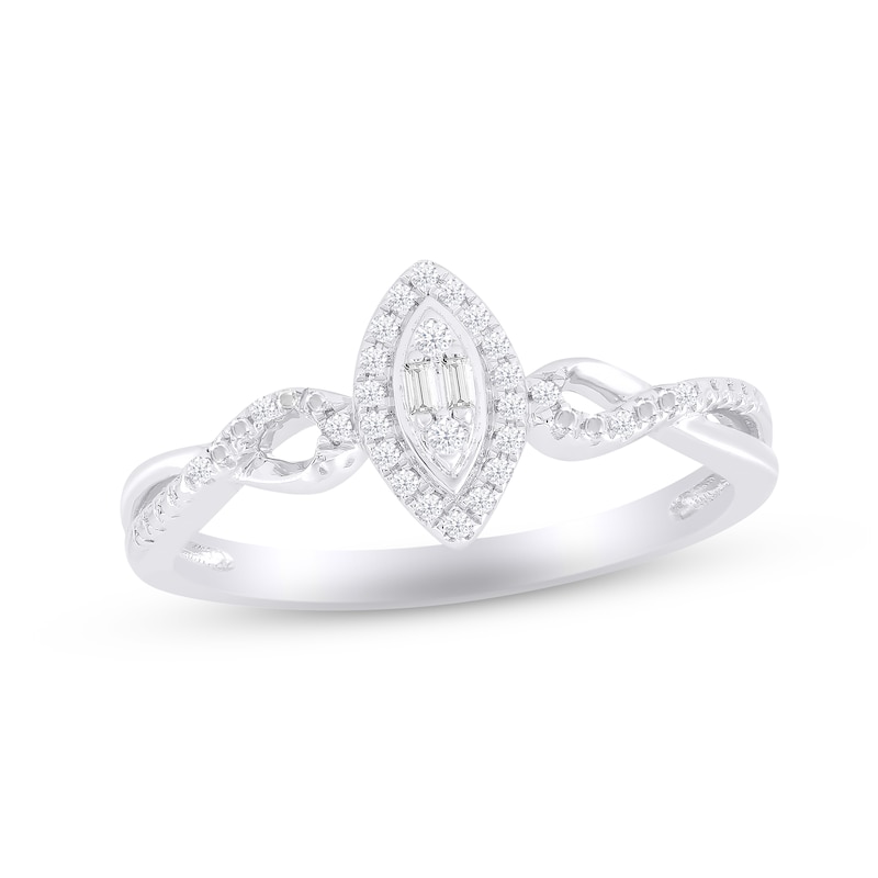 Previously Owned Multi-Diamond Marquise Promise Ring 1/10 ct tw Baguette & Round-cut Sterling Silver