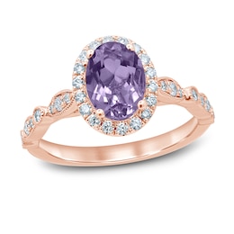 Previously Owned Oval Amethyst Engagement Ring 1/3 ct tw Diamonds 14K Rose Gold