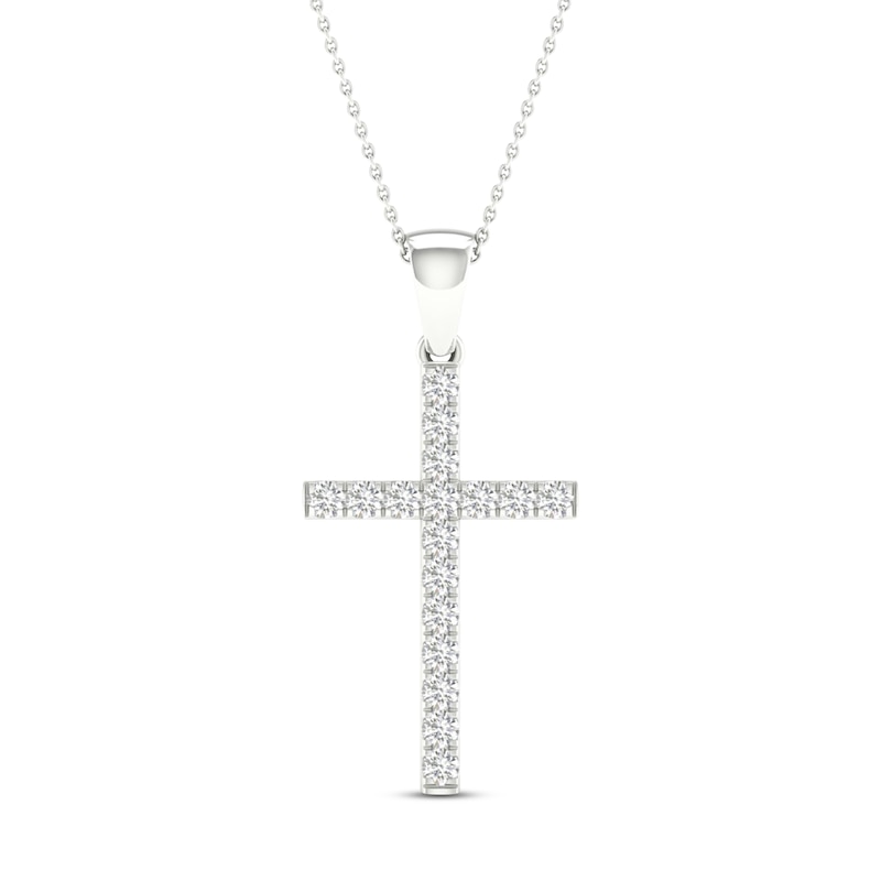 Main Image 1 of Previously Owned Diamond Cross Necklace 1/4 ct tw Round-Cut 10K White Gold 18&quot;