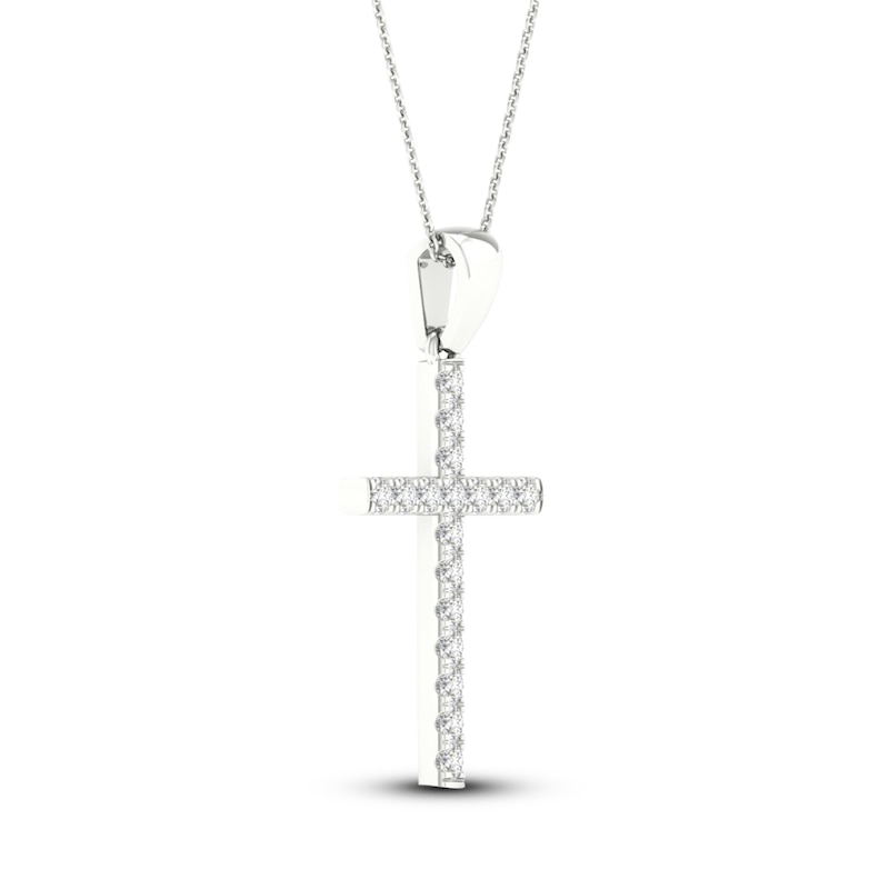 Main Image 3 of Previously Owned Diamond Cross Necklace 1/4 ct tw Round-Cut 10K White Gold 18&quot;