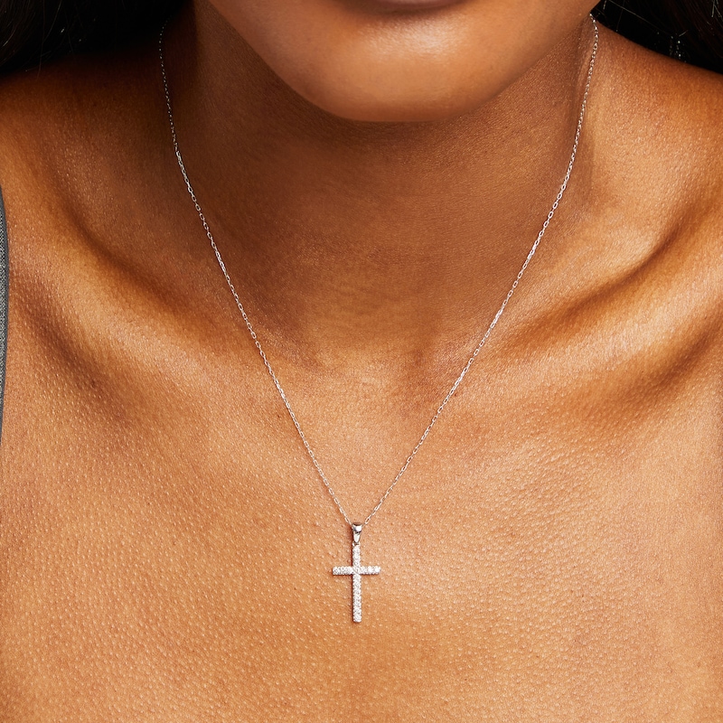 Main Image 5 of Previously Owned Diamond Cross Necklace 1/4 ct tw Round-Cut 10K White Gold 18&quot;