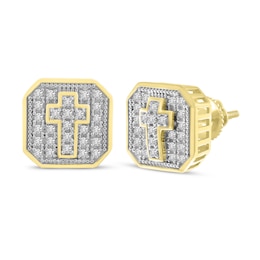 Previously Owned Men's Diamond Cross Stud Earrings 1/4 ct tw Round-cut 10K Yellow Gold