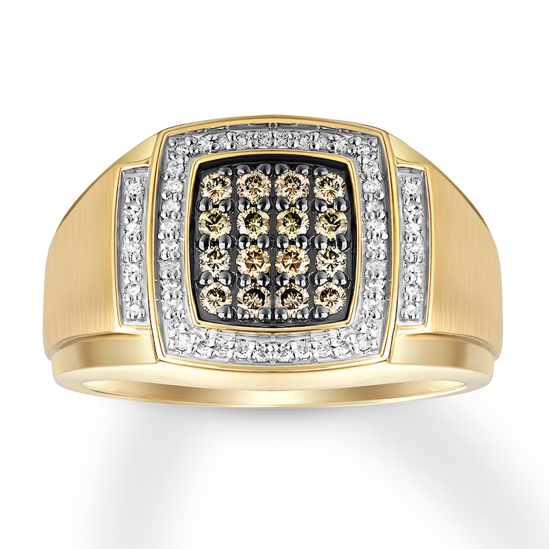 Main Image 1 of Previously Owned Men's Brown & White Diamond Ring 1/2 ct tw 10K Yellow Gold