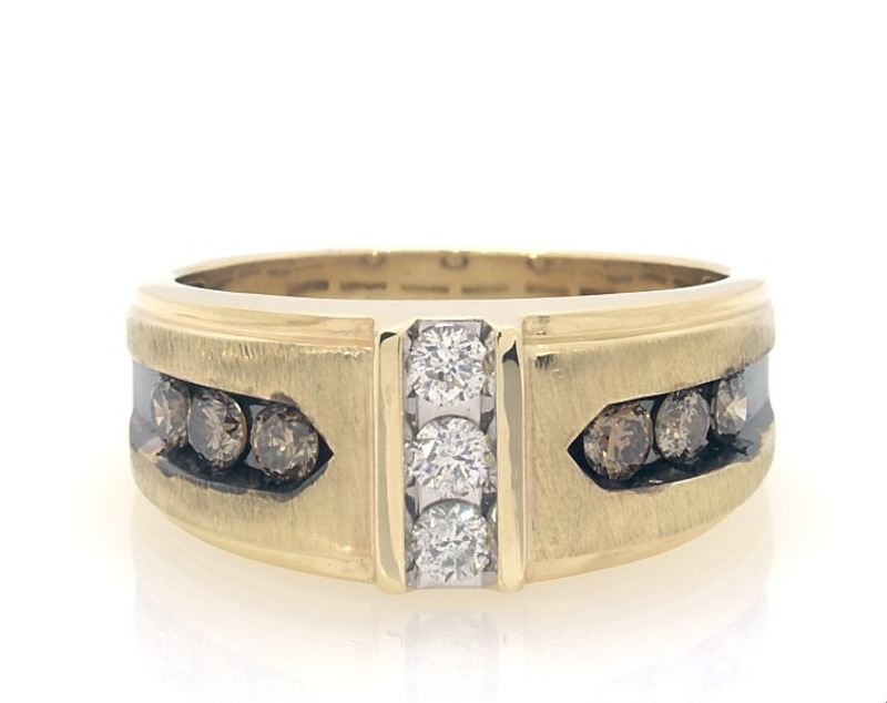 Main Image 1 of Previously Owned Men’s Brown and White Diamond Ring 1 ct tw 10K Yellow Gold