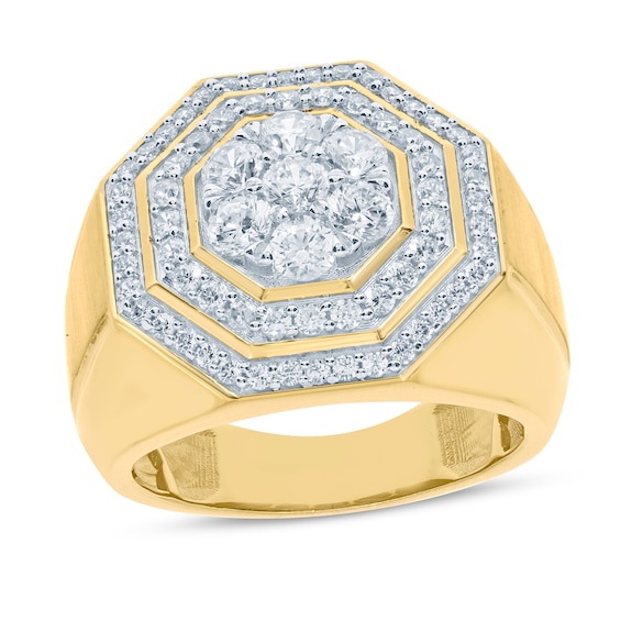 Previously Owned Men's Diamond Hexagon Ring 2 ct tw Round-cut 10K Yellow Gold