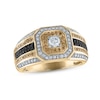 Thumbnail Image 1 of Previously Owned Men's Black, Brown & White Diamond Octagon Ring 7/8 ct tw Round-cut 10K Yellow Gold