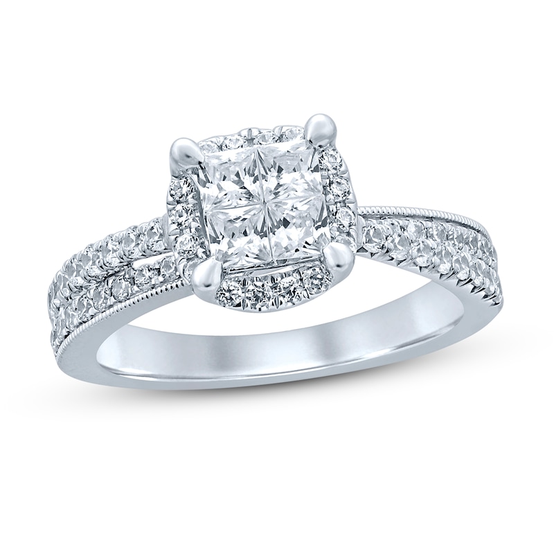 Main Image 1 of Previously Owned Diamond Engagement Ring 1 ct tw Princess & Round 14K White Gold