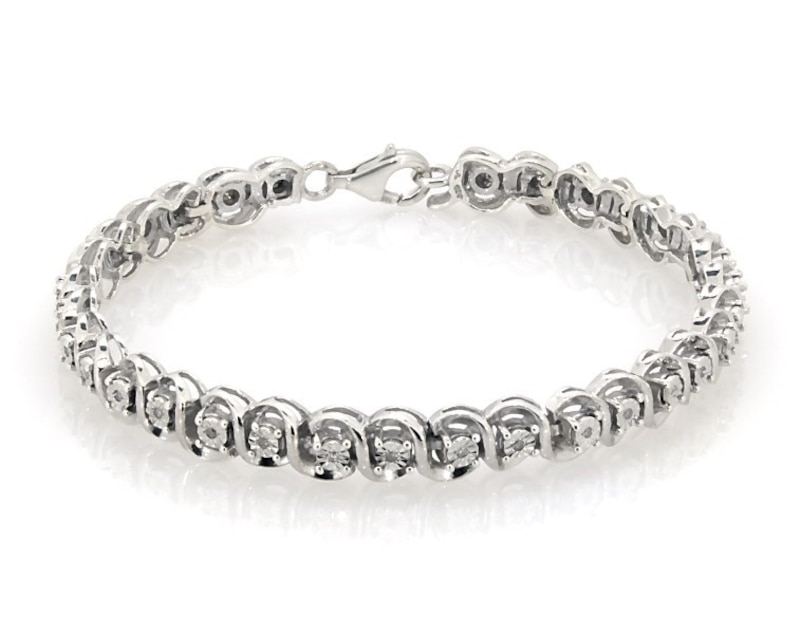 Main Image 1 of Previously Owned Round-Cut Diamond Bracelet 1/6 ct tw Sterling Silver 7.5&quot;