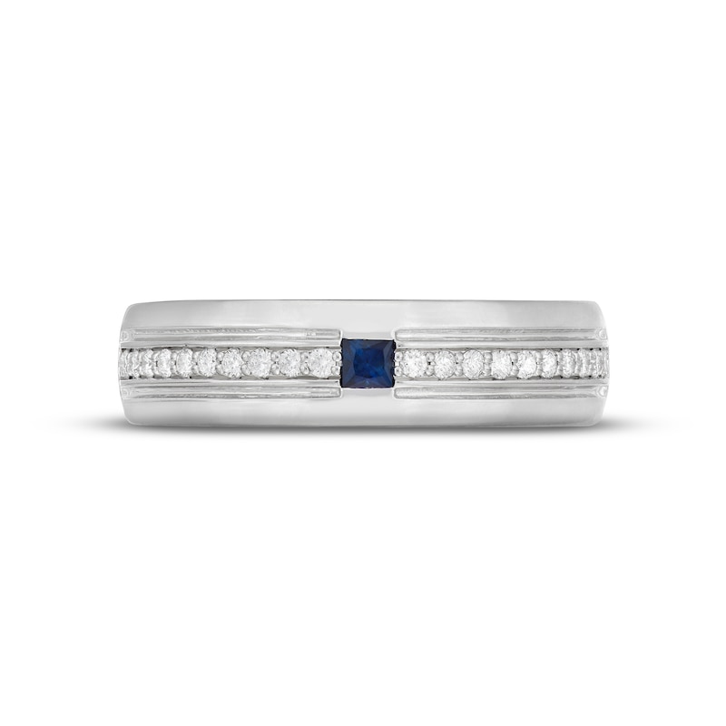 Main Image 3 of Previously Owned Neil Lane Men's Blue Sapphire & White Diamond Wedding Band 1/5 ct tw 14K White Gold