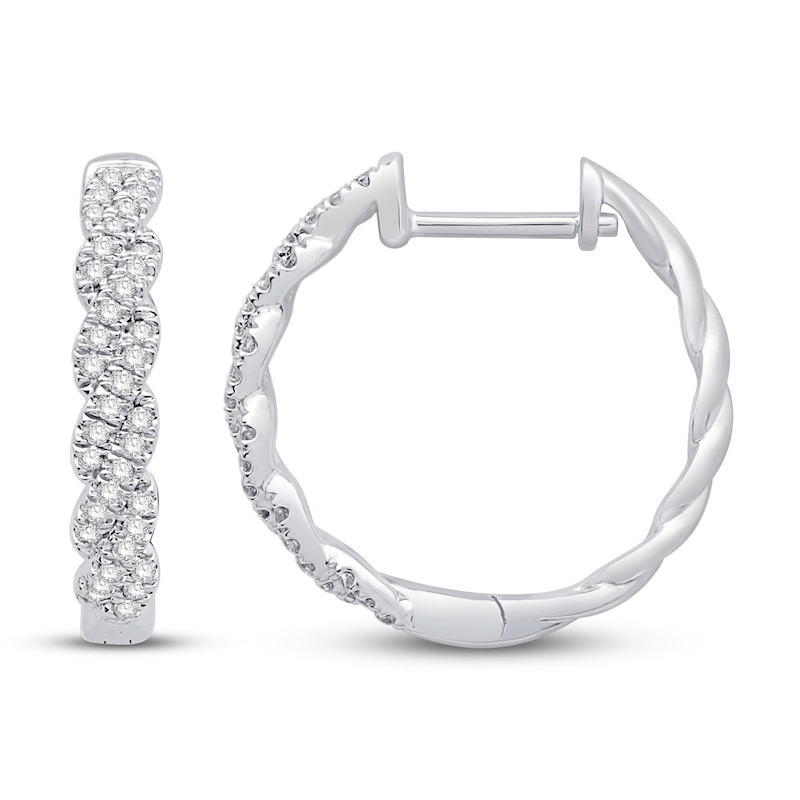 Main Image 1 of Previously Owned Circle of Gratitude Diamond Hoop Earrings 1/5 ct tw Round-cut 10K White Gold