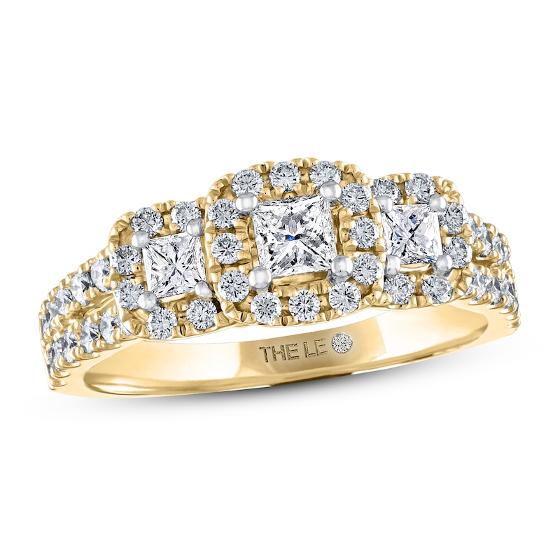 Main Image 1 of Previously Owned THE LEO Diamond Three-Stone Engagement Ring 7/8 ct tw Princess & Round-cut 14K Yellow Gold