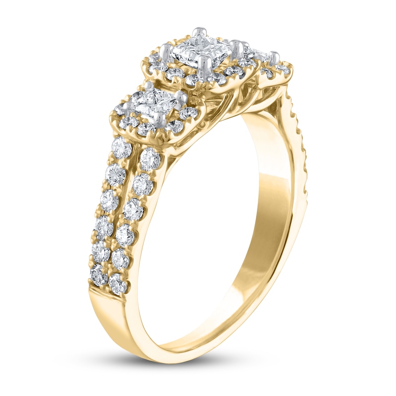 Main Image 2 of Previously Owned THE LEO Diamond Three-Stone Engagement Ring 7/8 ct tw Princess & Round-cut 14K Yellow Gold