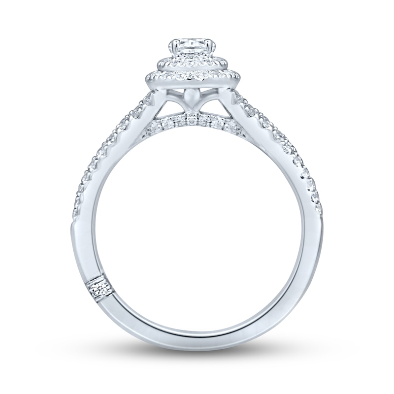 Main Image 4 of Previously Owned Monique Lhuillier Bliss Diamond Engagement Ring 3/4 ct tw Oval, Baguette & Round-cut 18K White Gold