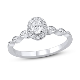 Previously Owned Diamond Engagement Ring 1/3 ct tw Oval & Round 10K White Gold