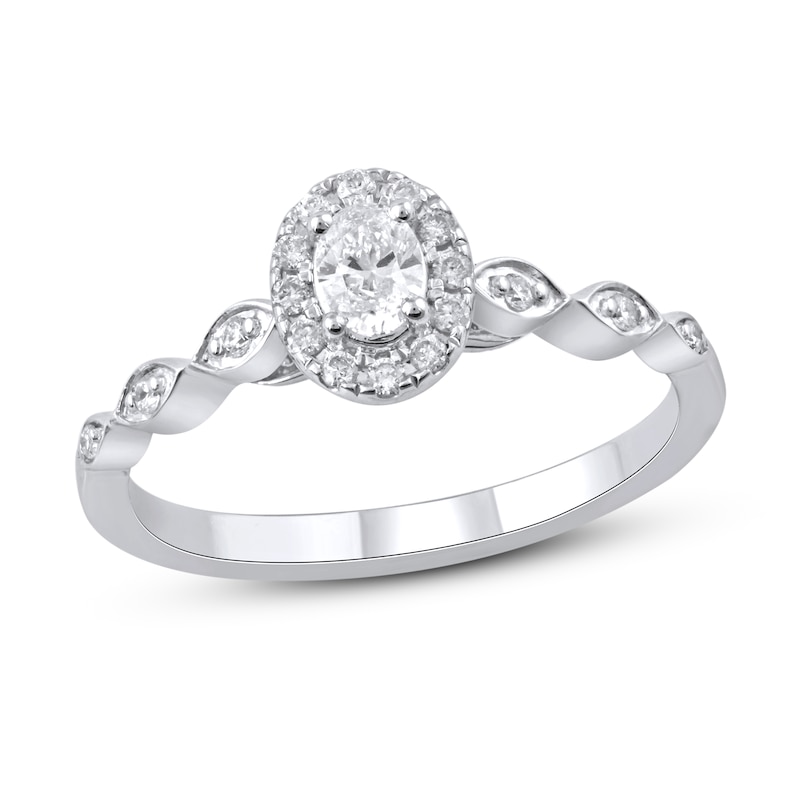 Main Image 1 of Previously Owned Diamond Engagement Ring 1/3 ct tw Oval & Round 10K White Gold