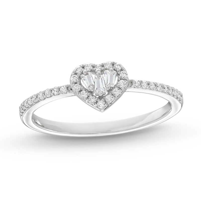 Previously Owned Diamond Heart Ring 1/5 ct tw Baguette & Round-cut 10K White Gold