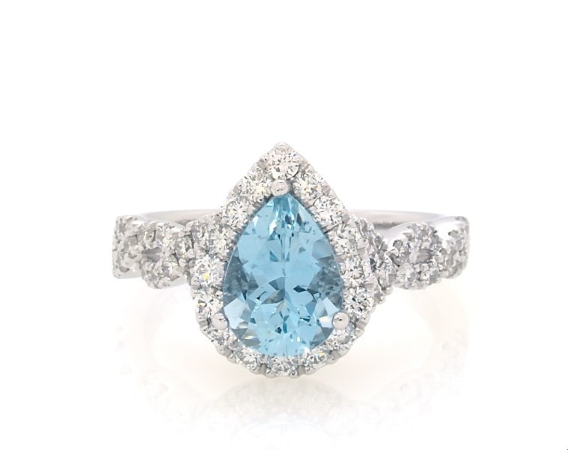 Main Image 1 of Previously Owned Neil Lane Pear-Shaped Aquamarine & Diamond Engagement Ring 3/4 ct tw 14K White Gold