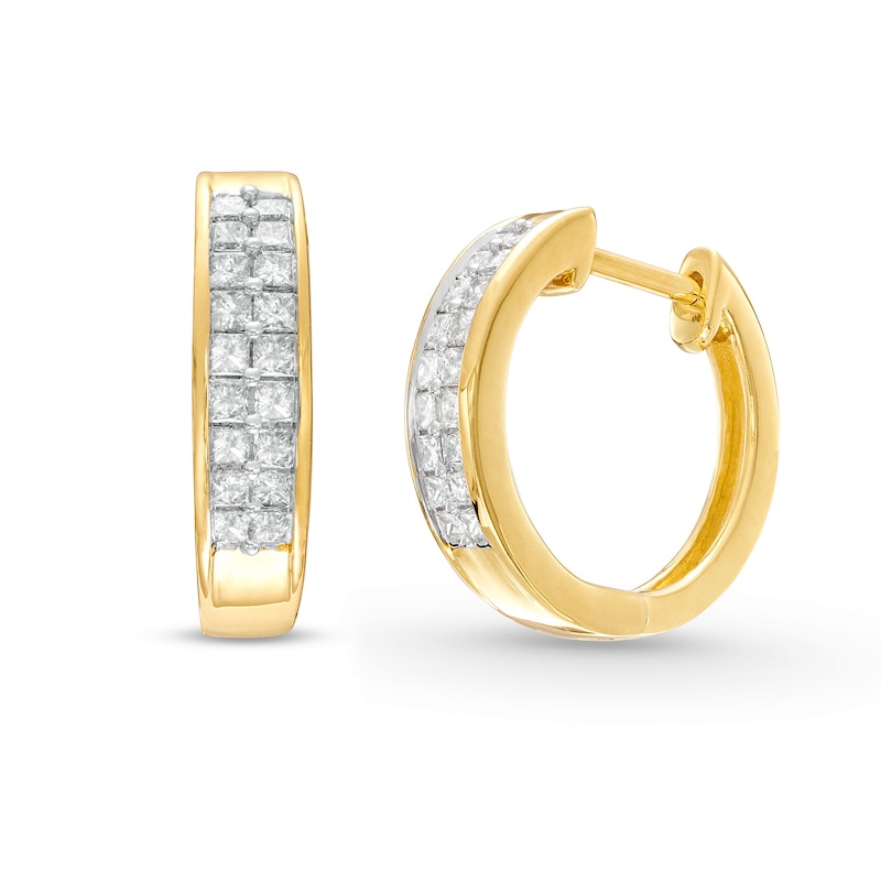 Main Image 1 of Previously Owned Diamond Hoop Earrings 1/2 ct tw Princess-Cut 10K Yellow Gold