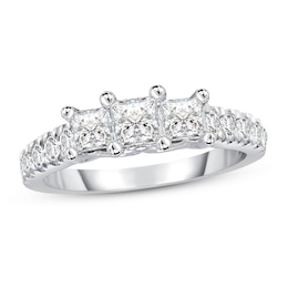 Previously Owned Three-Stone Diamond Engagement Ring 1-1/2 ct tw Princess/Round 10K White Gold