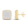 Thumbnail Image 1 of Previously Owned Diamond Cushion Stud Earrings 2 ct tw Princess & Round-cut 10K Two-Tone Gold