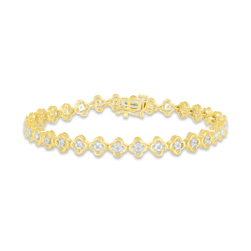 Main Image 1 of Previously Owned Diamond Flower Line Bracelet 1/3 ct tw Round-cut 10K Yellow Gold 7&quot;