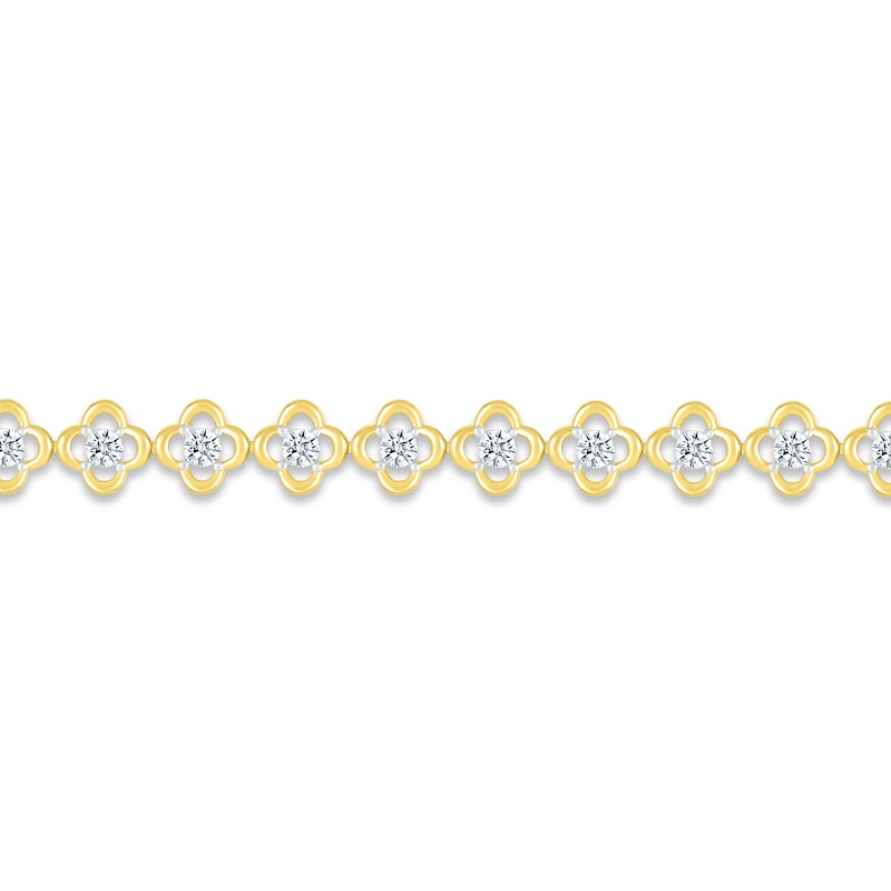 Main Image 2 of Previously Owned Diamond Flower Line Bracelet 1/3 ct tw Round-cut 10K Yellow Gold 7&quot;